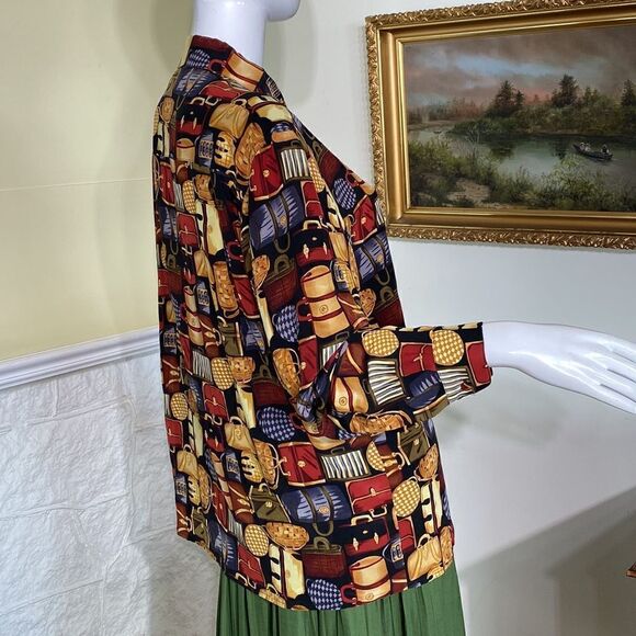 100% Silk J. McLaughlin Vintage Printed Button Down Shirt - Picture 5 of 15